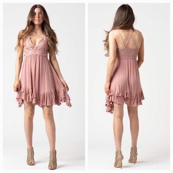 MSRP $128 FREE PEOPLE ONE Adella Crochet Lace Slip Dress Size S | SAME DAY SHIP - Picture 1 of 12